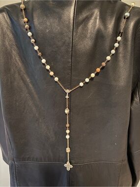 Delicate Multicolor Handcrafted Bead Rosary Necklace with Cross Pendant